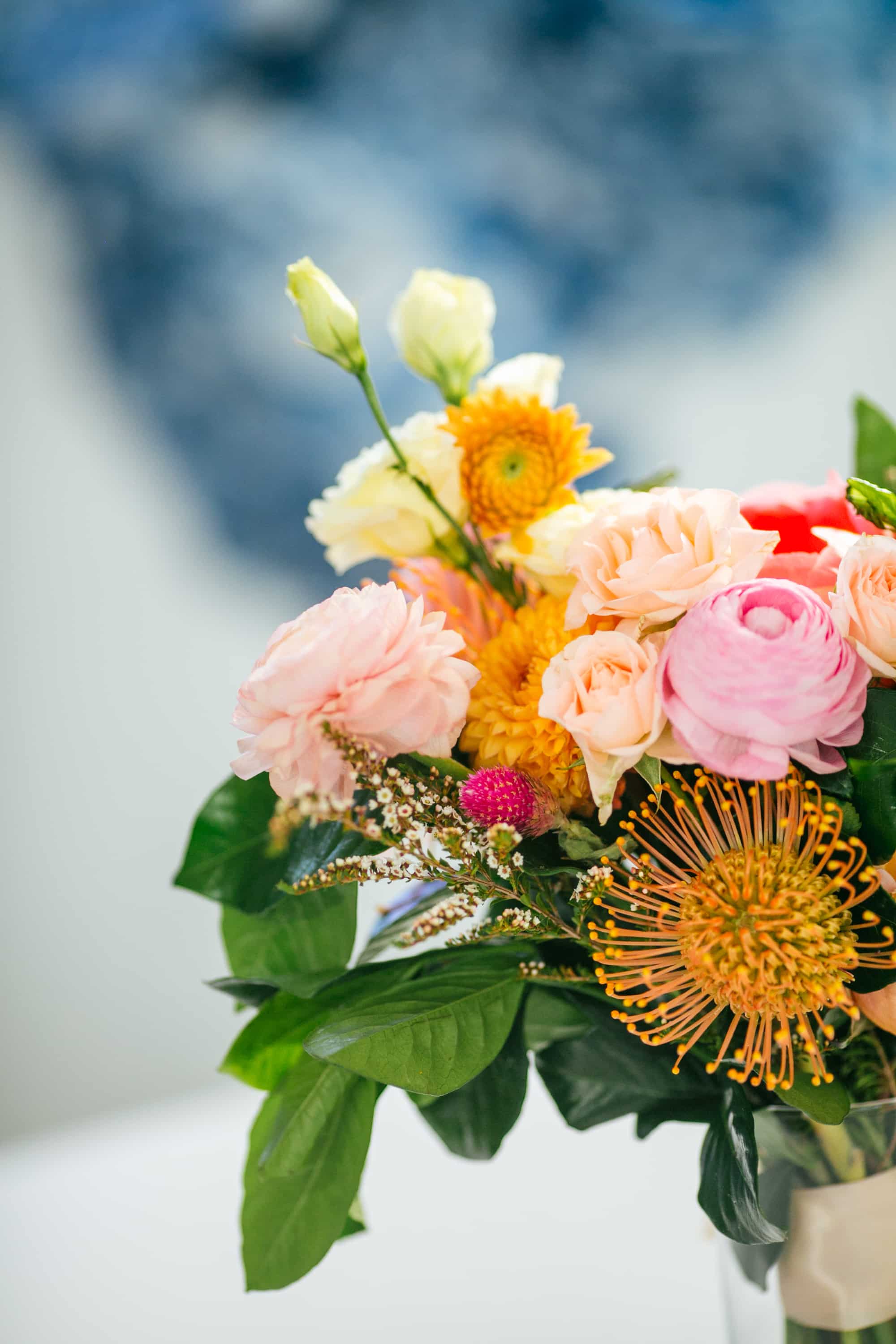 colorful flowers, colorful bouquet, warm color wedding, orange pink wedding flowers, fun wedding bouquet