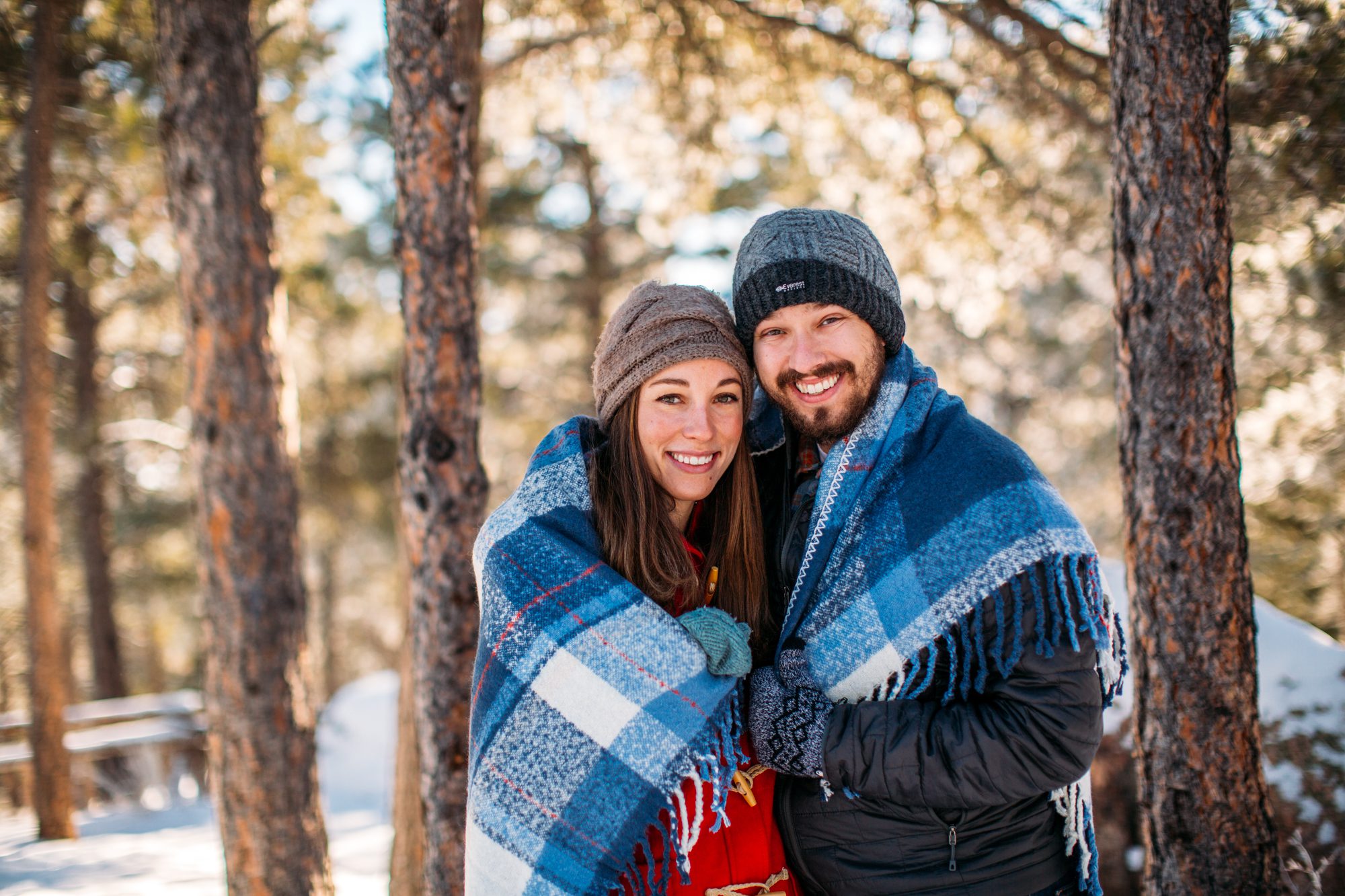 engagement photo with blanket, lost gulch overlook, lost gulch overlook engagement, lost gulch overlook boulder, winter engagement session, winter engagement photos, cute engagement photos, snowy engagement photos, colorado engagement, colorado engagement photographer, denver engagement photographer, cold weather engagement photos, couples photo posing, engagement photo posing