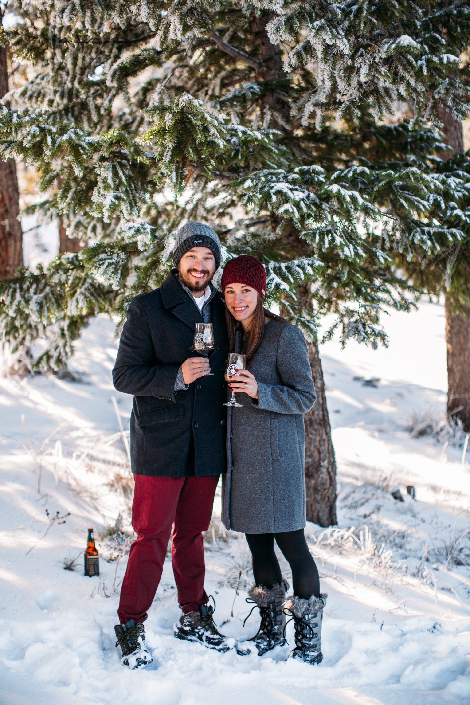 beer engagement session, lost gulch overlook, lost gulch overlook engagement, lost gulch overlook boulder, winter engagement session, winter engagement photos, cute engagement photos, snowy engagement photos, colorado engagement, colorado engagement photographer, denver engagement photographer, cold weather engagement photos, couples photo posing, engagement photo posing