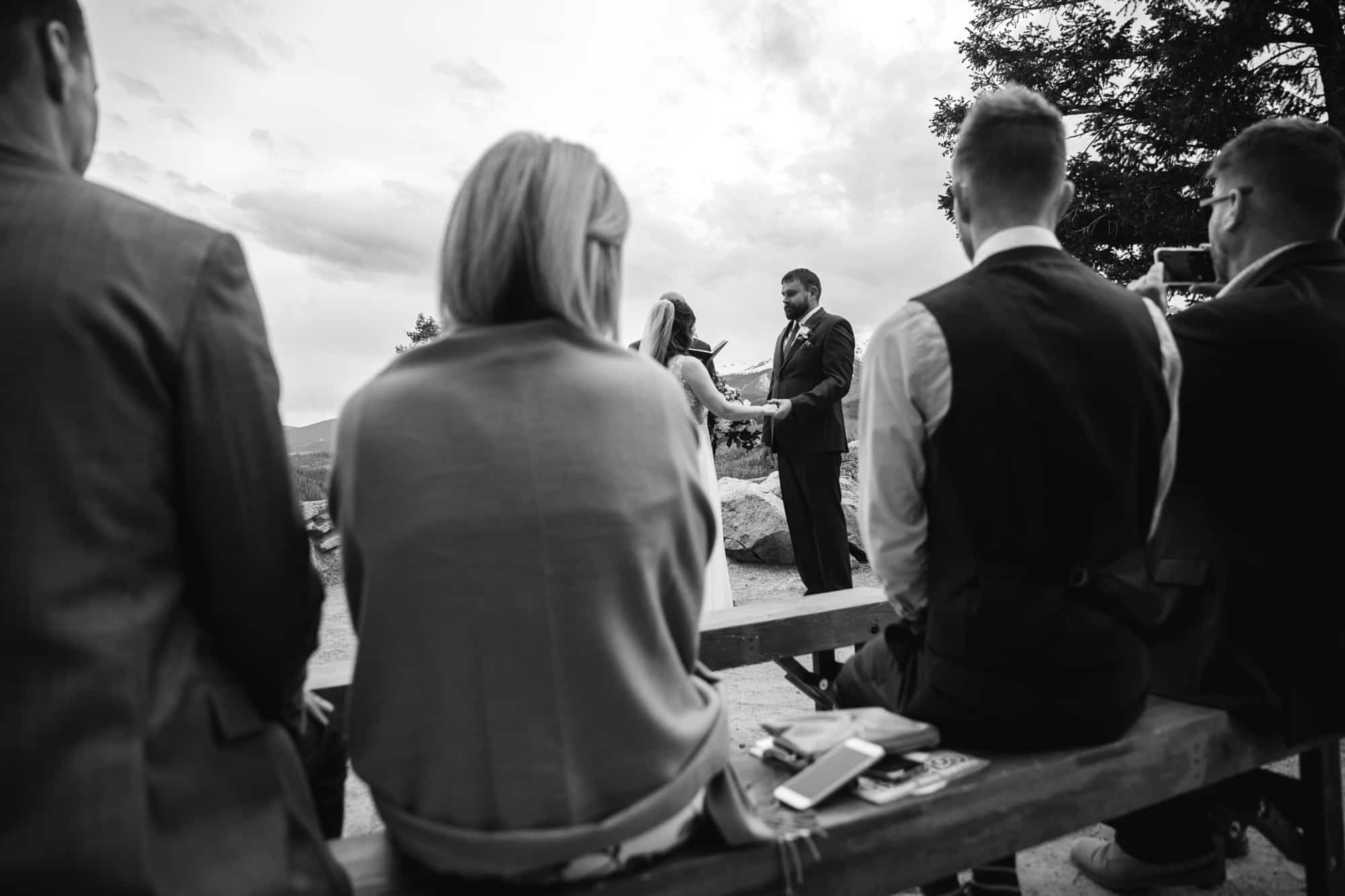 scenic wedding, black and white wedding, black and white wedding photography, outdoor wedding, intimate wedding, frisco wedding photographer, sapphire point wedding photographer