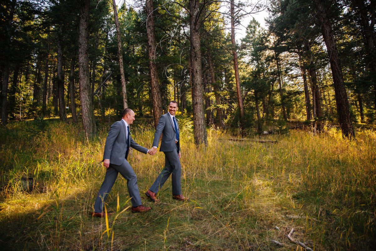 the pines at Genesee, the pines at Genesee venue, lgbt, two grooms, lgbtq, lgbt photographer, denver lgbt photographer, denver photographer, best photographers in denver, lgbt engagement photographer, denver lgbt engagement photographer, lgbt vendors, denver gay marriage, first look, walking through pine trees