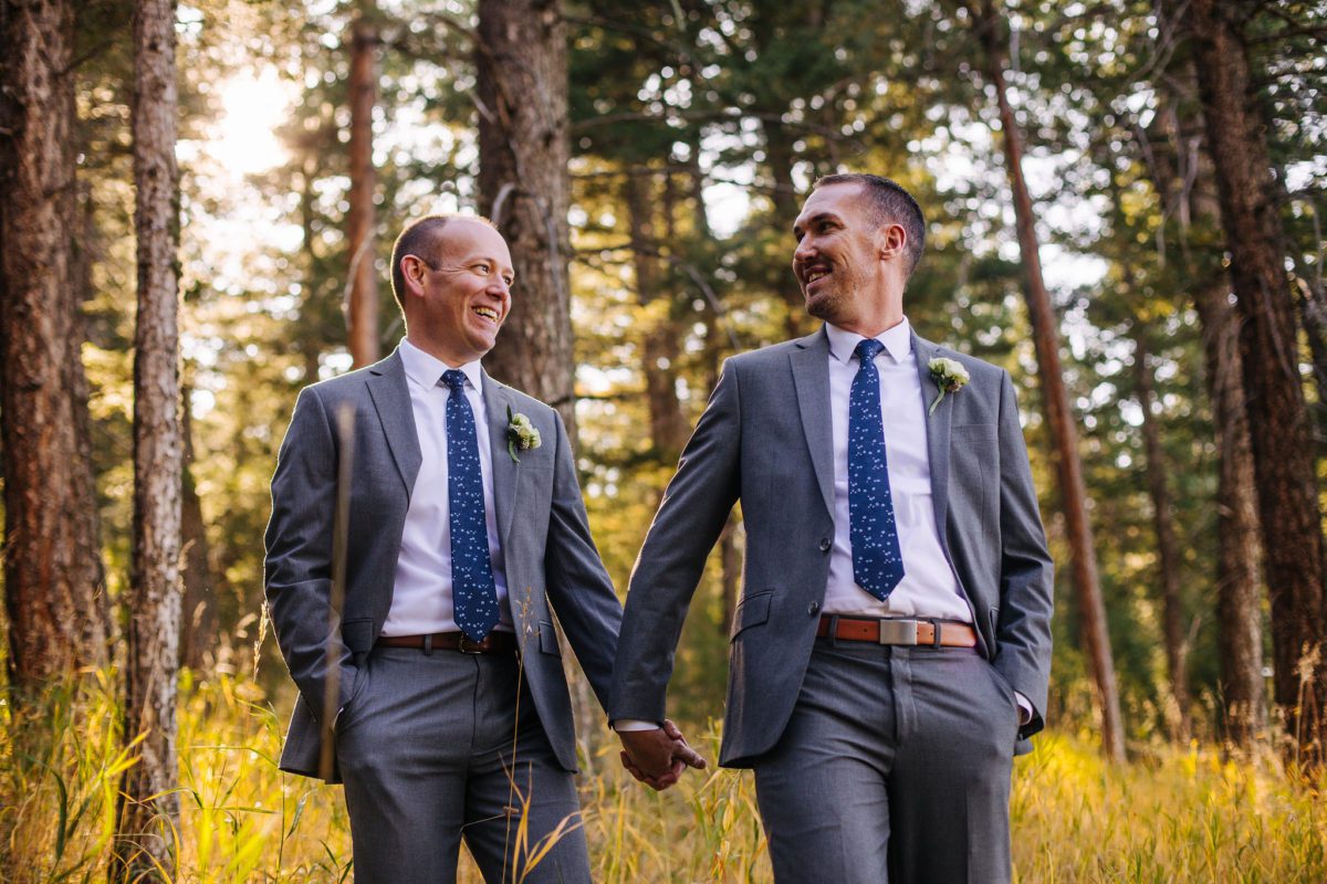 the pines at Genesee, the pines at Genesee venue, lgbt, two grooms, lgbtq, lgbt photographer, denver lgbt photographer, denver photographer, best photographers in denver, lgbt engagement photographer, denver lgbt engagement photographer, lgbt vendors, denver gay marriage, first look, two grooms in forest