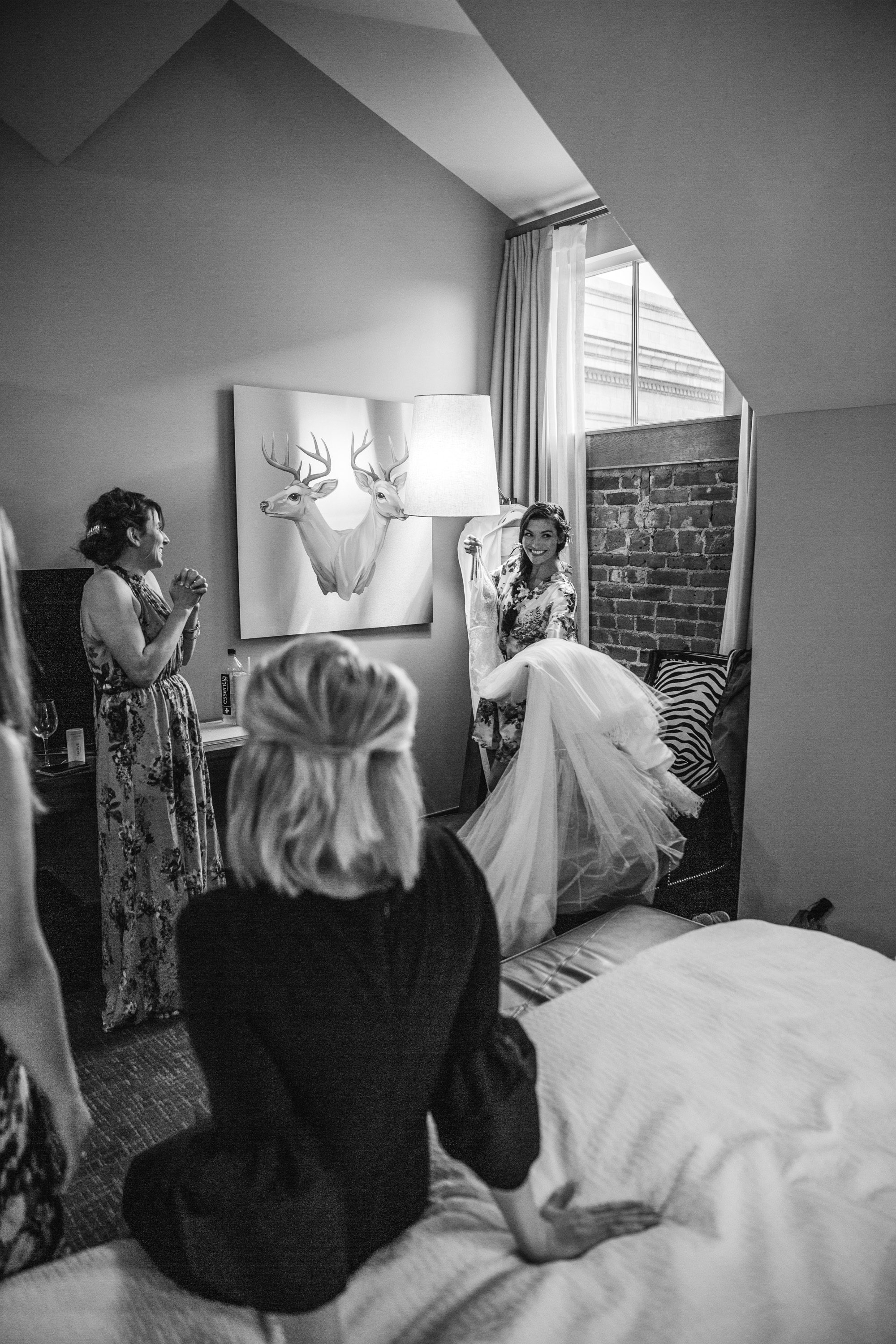 bridesmaids getting ready, bridesmaids floral dresses, flower bridesmaid dresses, bride getting ready, the Crawford hotel, union station wedding denver