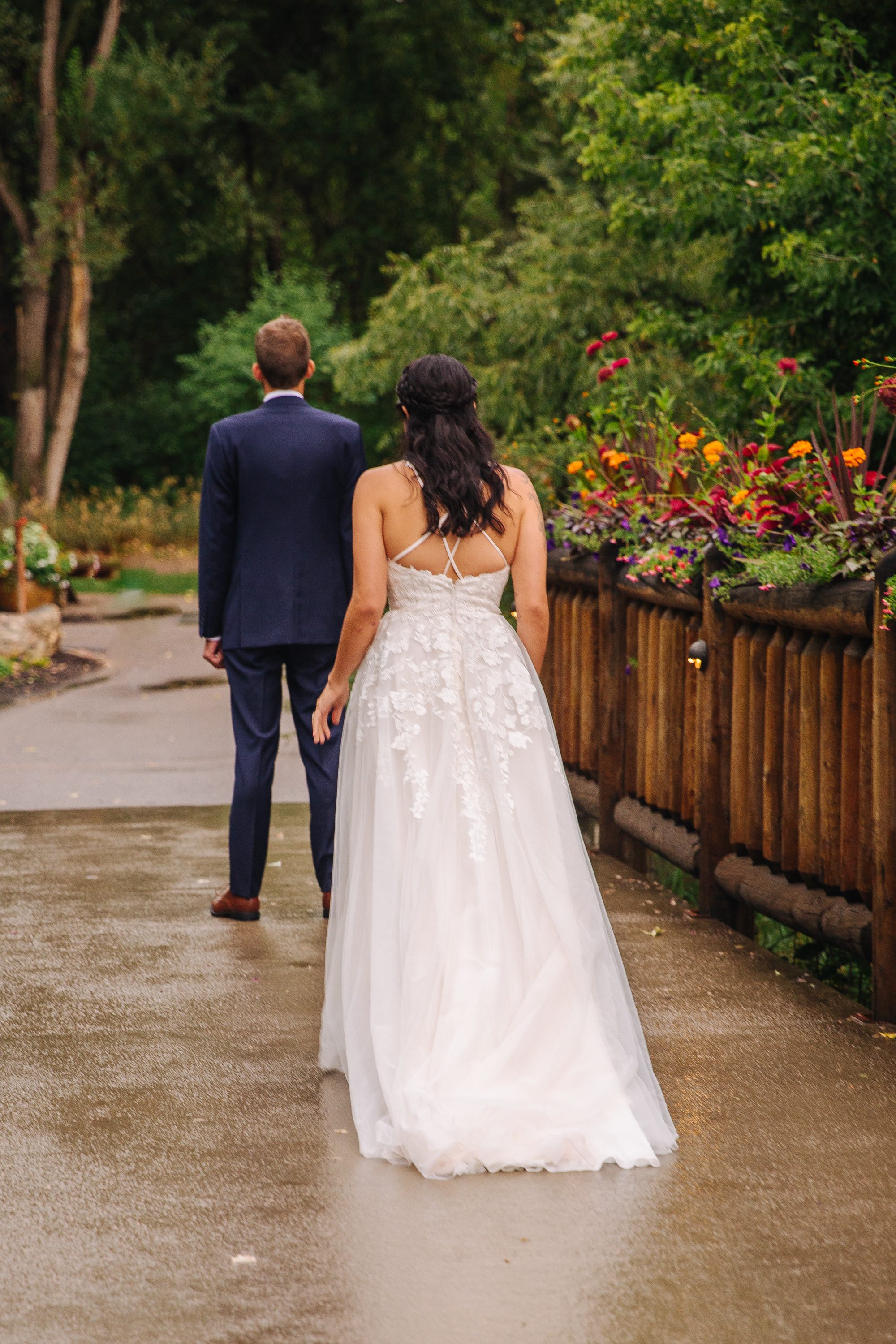 wedding first look, first look with bride and groom, colorado wedding photographer, wedding moments, wedding first looks, chatfield farm wedding, colorado wedding venue, rainy wedding, garden wedding, colorado garden wedding, chatfield farm botanic gardens denver