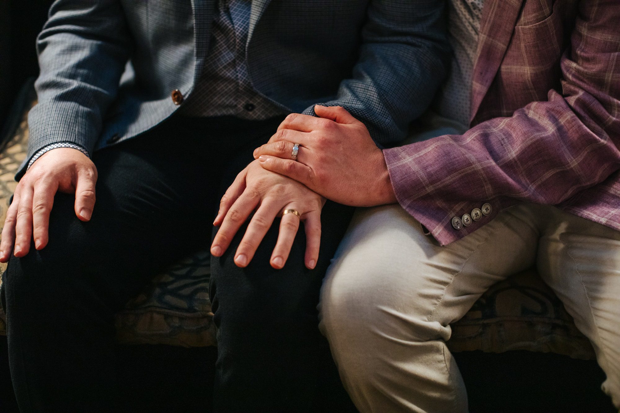 LGBT engagement shoot, Denver LGBT, same sex engagement photos, Denver Brown Palace Hotel, Denver Brown Palace engagements, Denver engagement photographer, indoor engagement photos, floral blazer, black and white photography