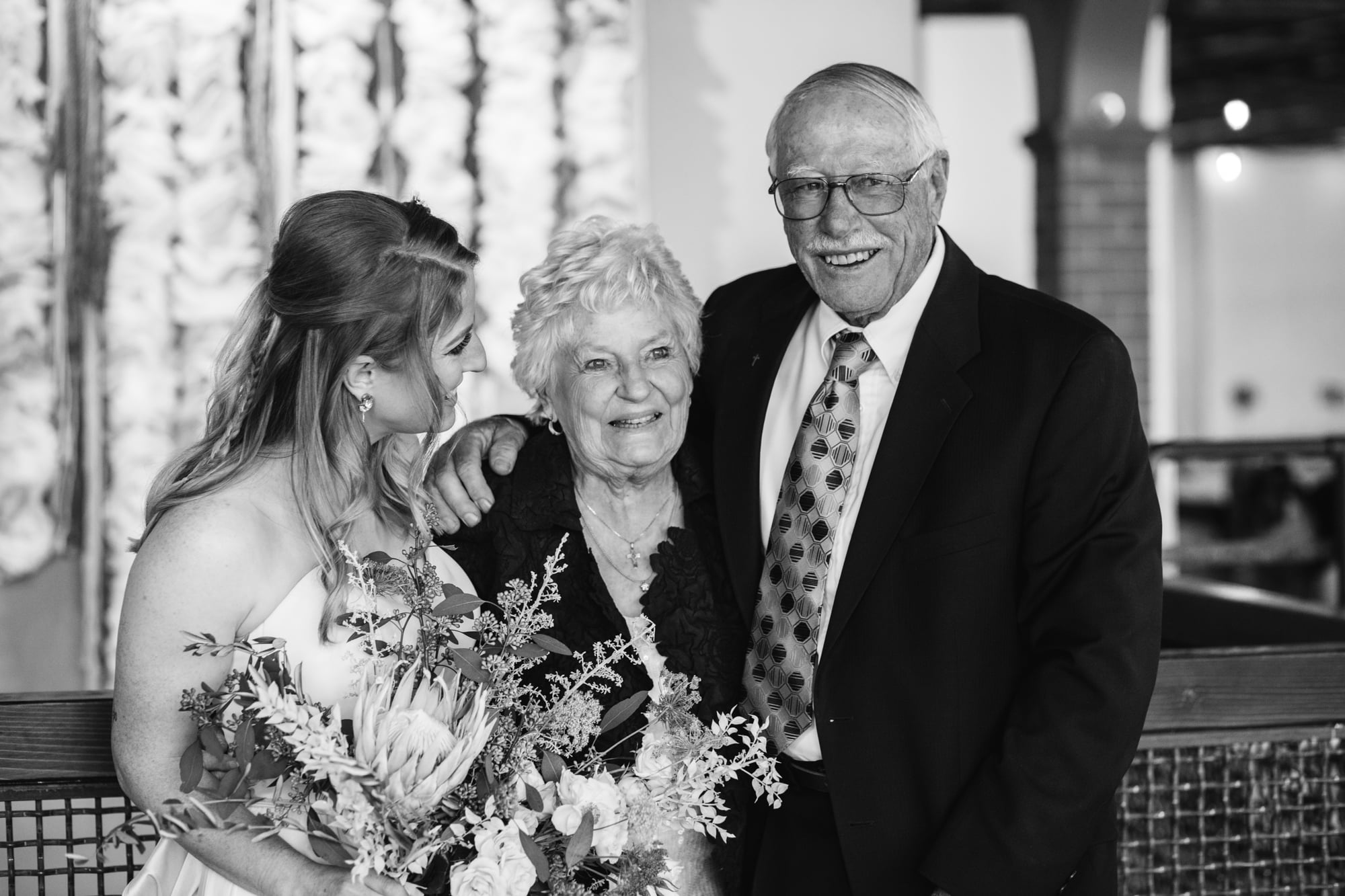 grandparents at weddings, grandma at weddings, grandpa at weddings, generations at wedding, black and white wedding