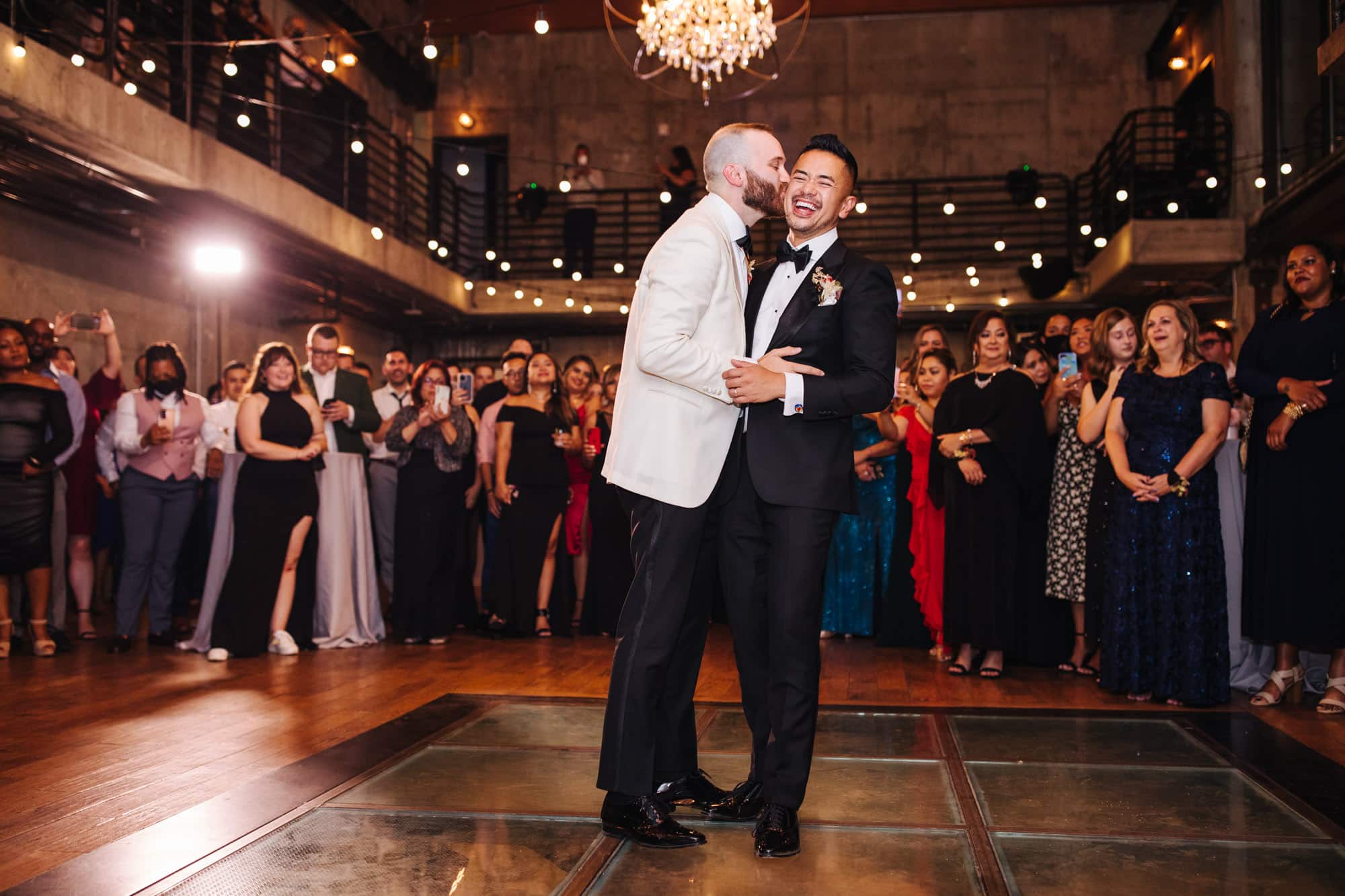 first dances wedding, first dance as husband and husband, lgbtq first dance, fremont foundry events, industrial wedding venue seattle