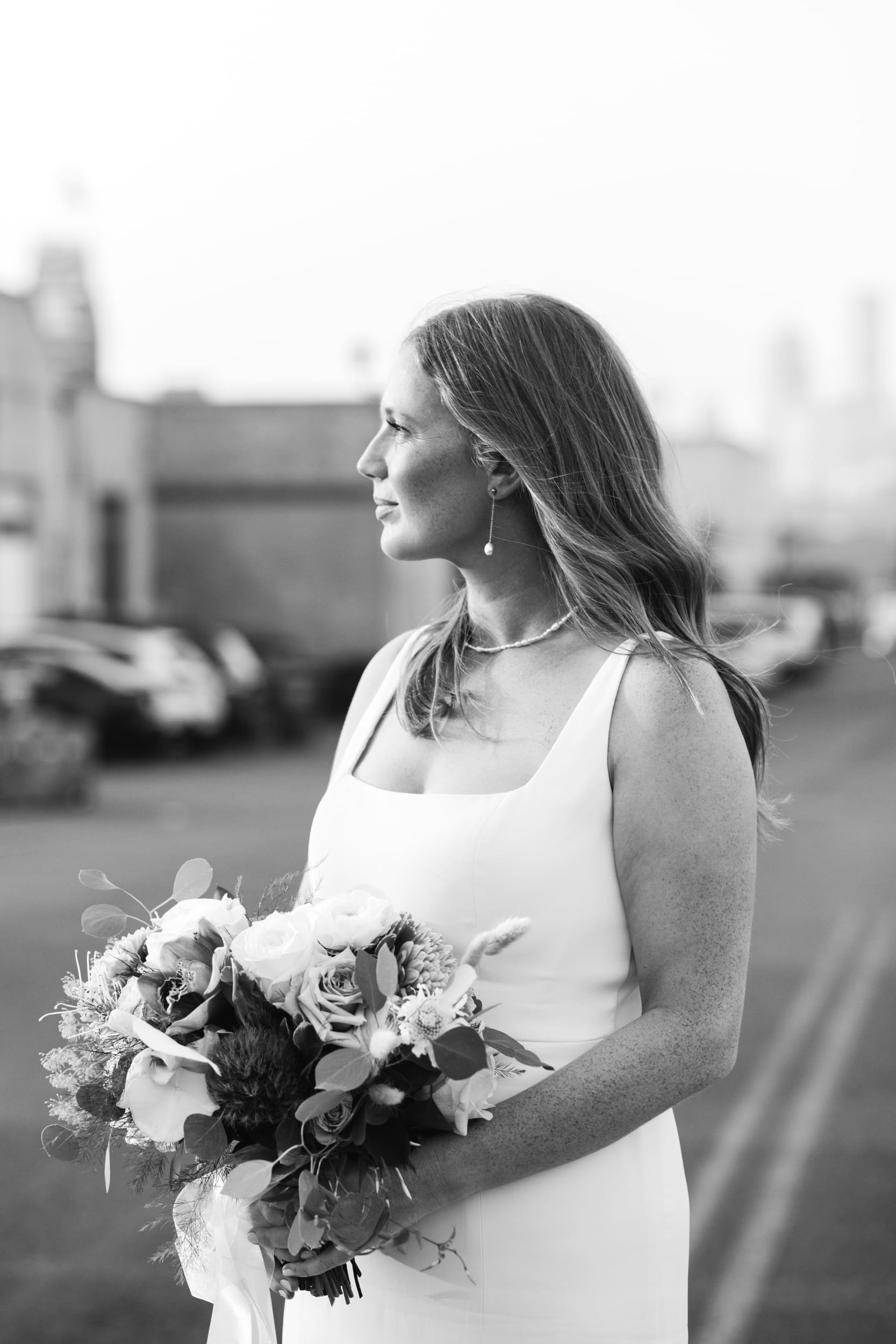black and white photos wedding, red headed bride, black and white bridal portraits, blurry wedding photos, artsy wedding photos