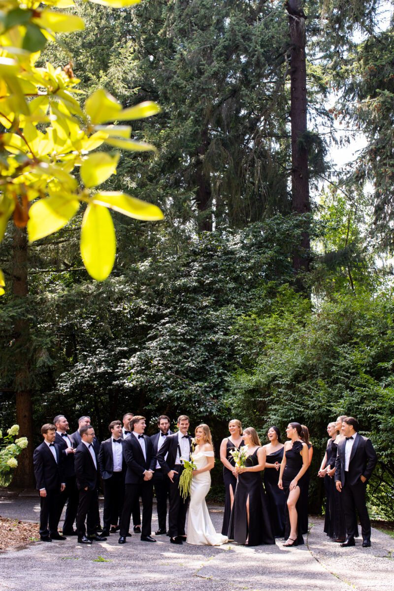 Wedding party collective photo outside of Villa Academy Seattle