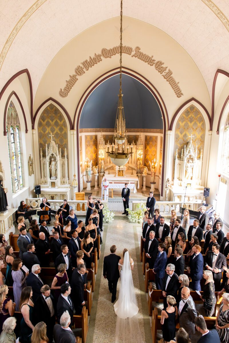 Villa Academy Seattle wedding ceremony, bride walking down aisle with dad