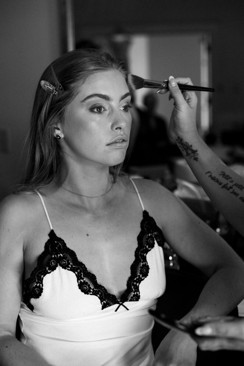 Black and white bride getting ready for Seattle wedding