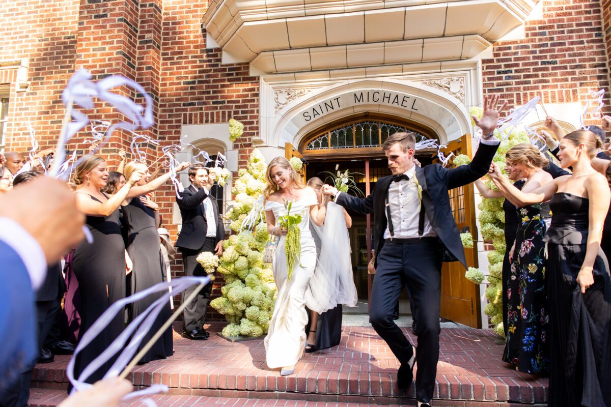 Villa Academy Seattle wedding ceremony, bride and groom exiting ceremony to head to reception