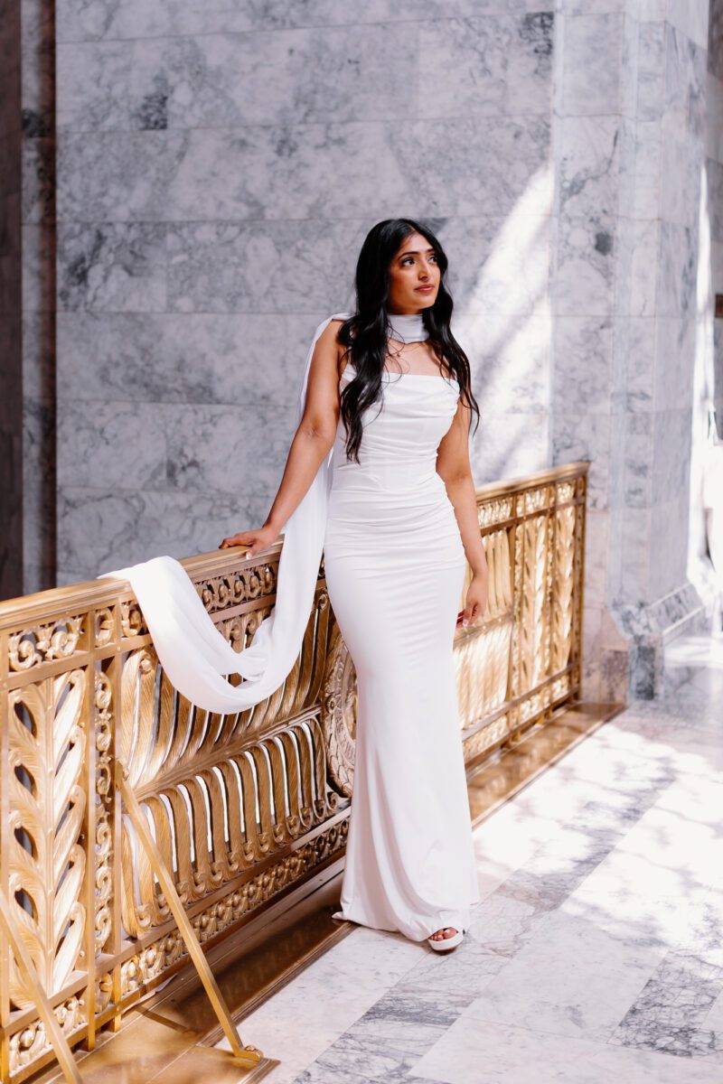 wedding dress neck scarf, strapless wedding dress, rouched wedding dress, scarf wedding dress