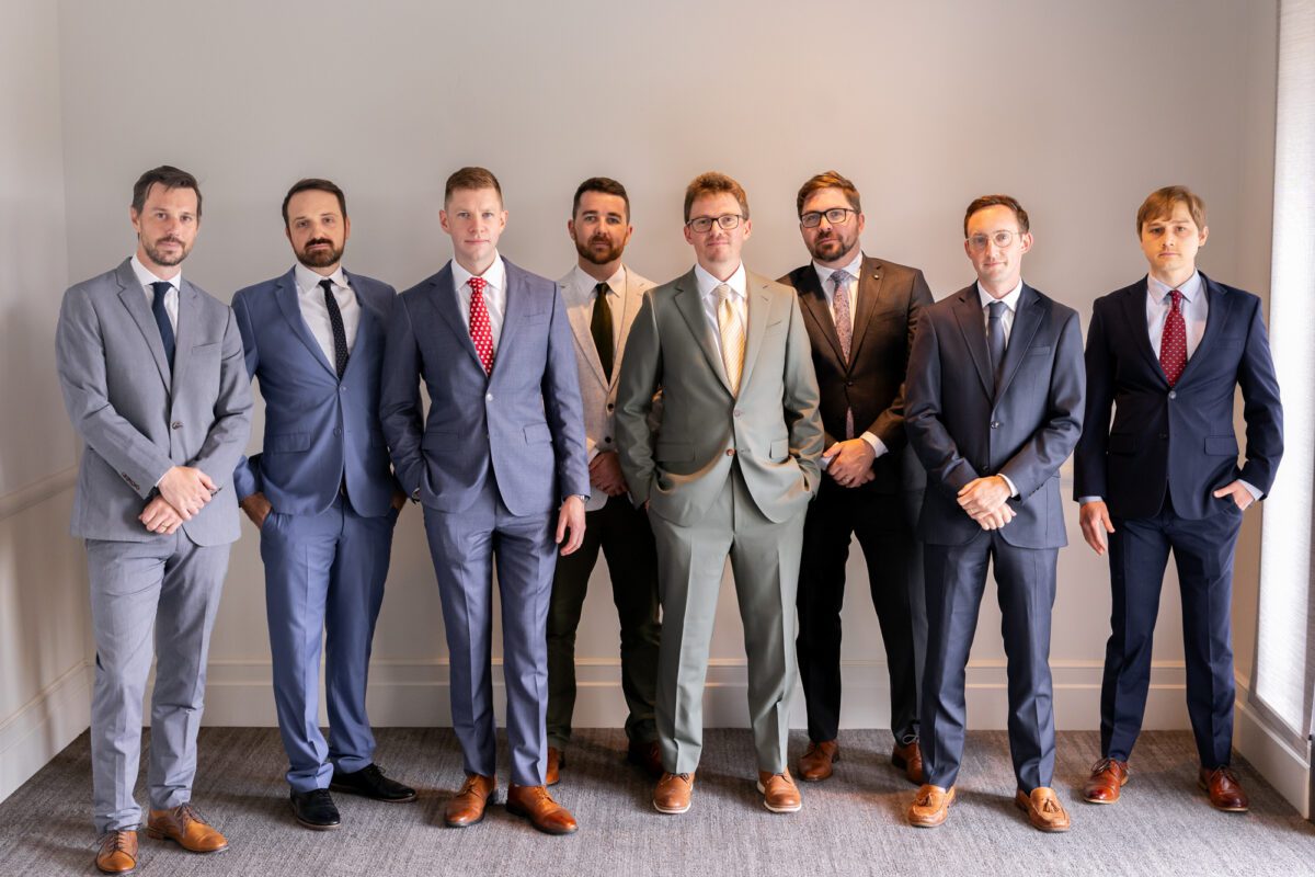 Informal photo of groomsmen after getting ready before the Seattle wedding ceremony