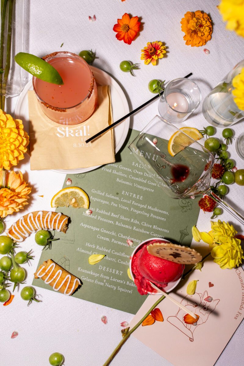 Late night table photo, messy flat lay, wedding table late night photo