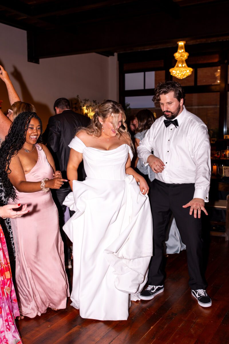 wedding guests dancing during open dancing at chuckanut bay distillery