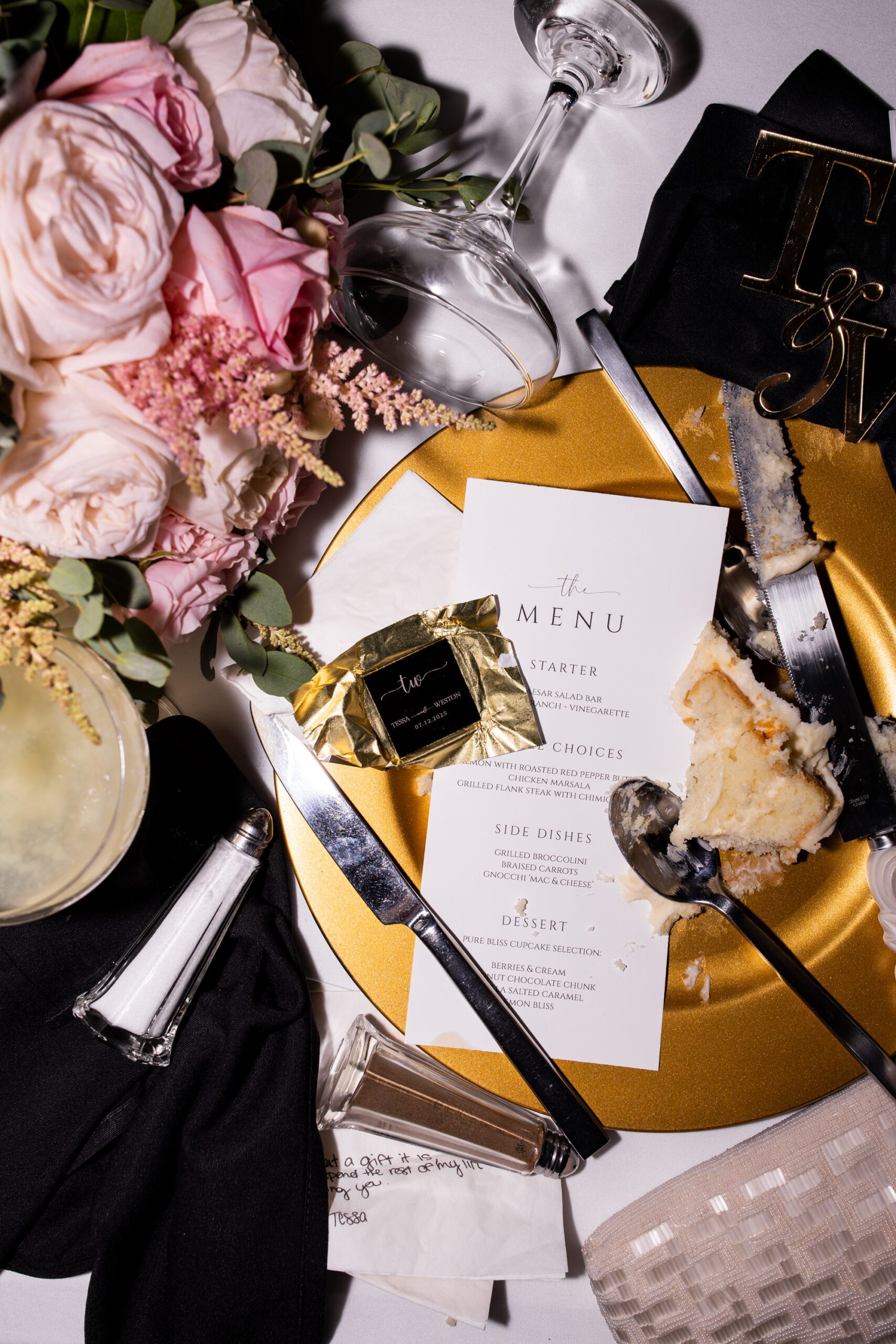 messy late night flat lay, reception table photo, messy table photo reception wedding