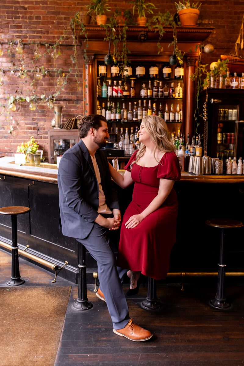 ballard engagement photos, engagement photos at bar, first date bar engagement photos, ballard seattle engagement photographer