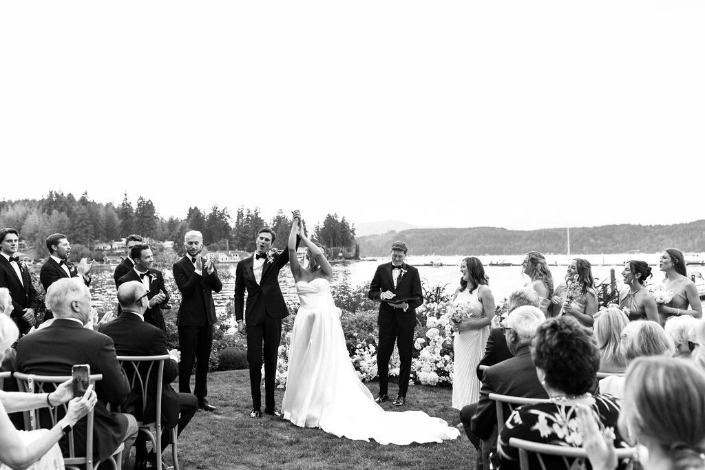 bride and groom celebrate at end of ceremony