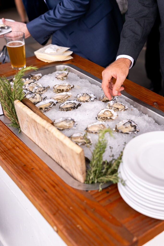 guests enjoy cocktail hour at wedding