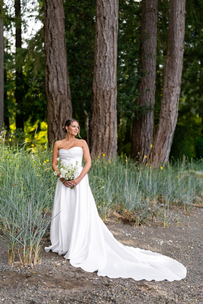 bridal portrait with woods behind her