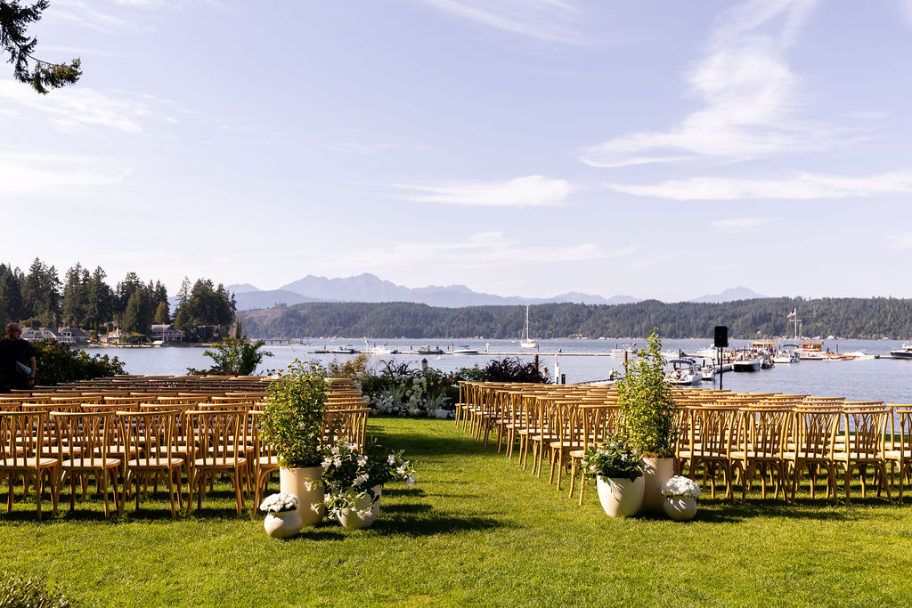 Outdoor summer ceremony at Alderbrook Resort wedding