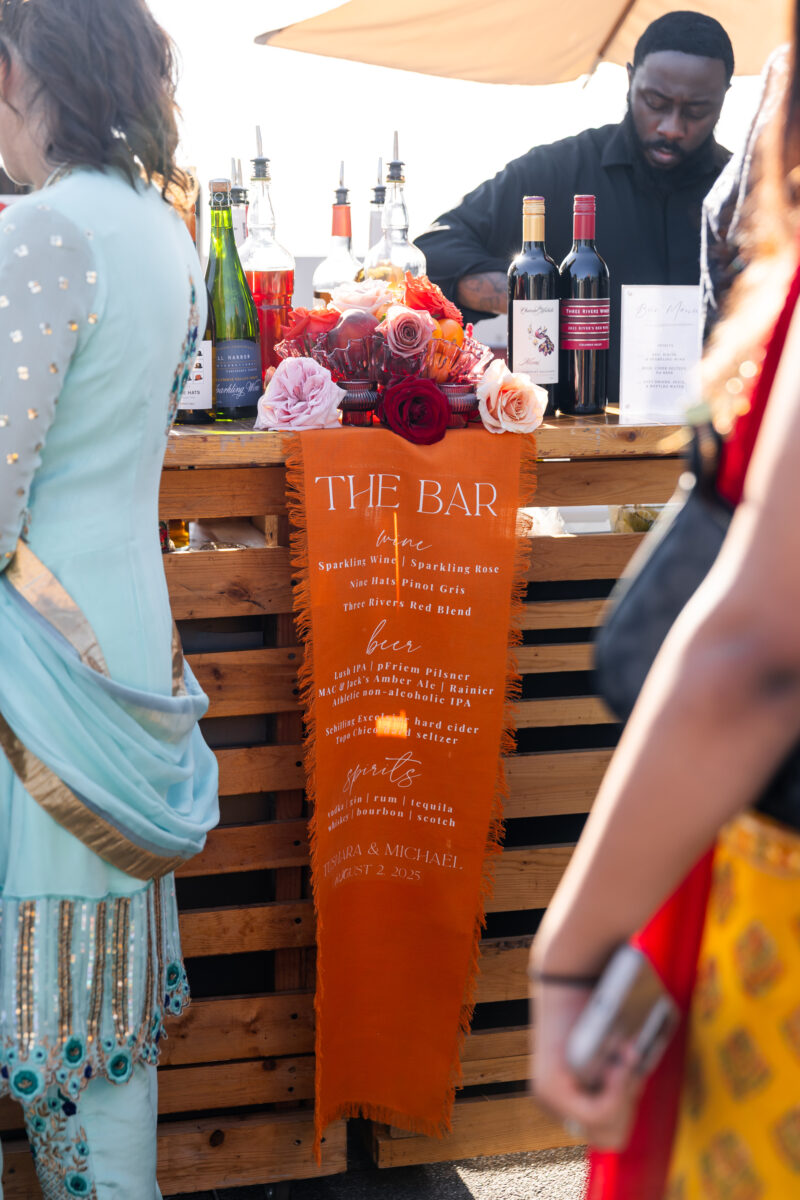 Rooftop seattle waterfront cocktail hour wedding