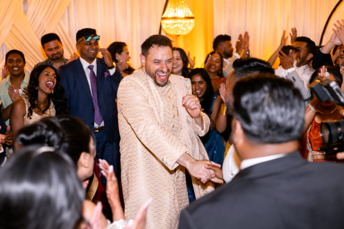Indian dancing during Seattle Indian wedding downtown.
