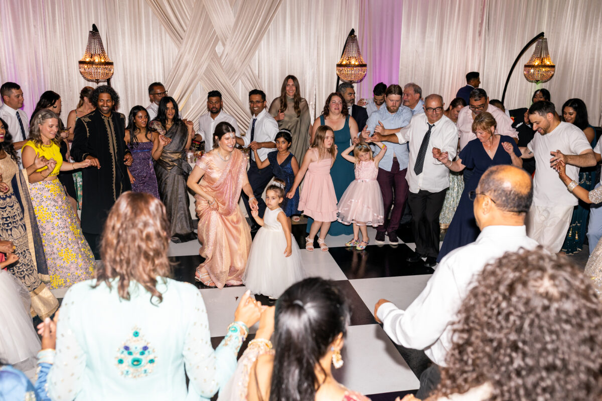 Indian dancing during Seattle Indian wedding downtown.