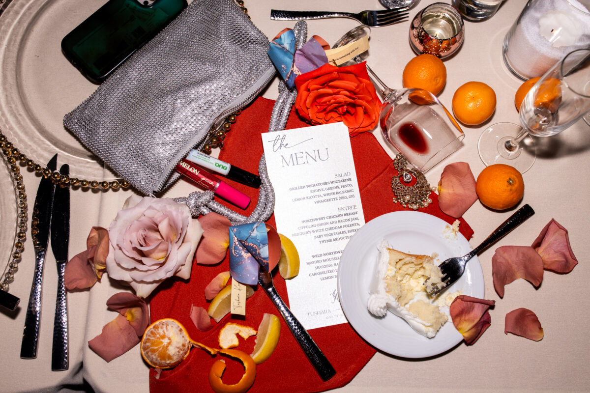 late night messy flat lay photo downtown seattle