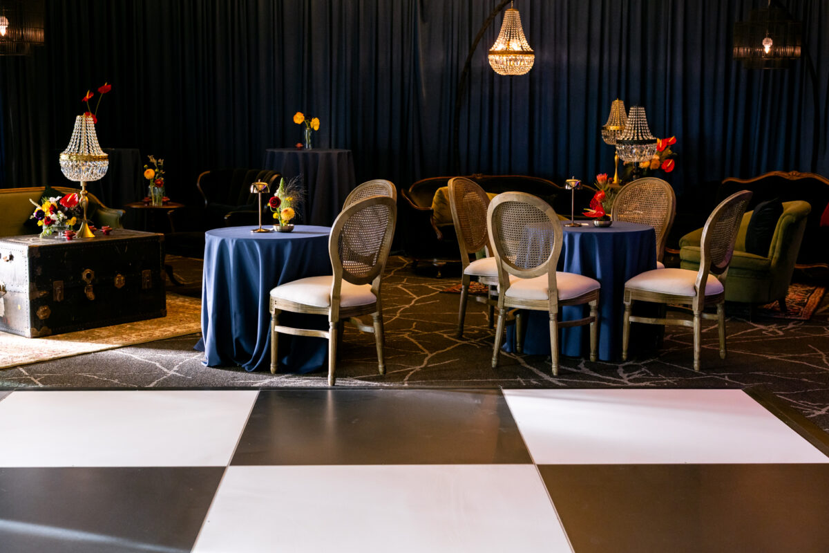 wedding speakeasy reception set up at woodmark hotel