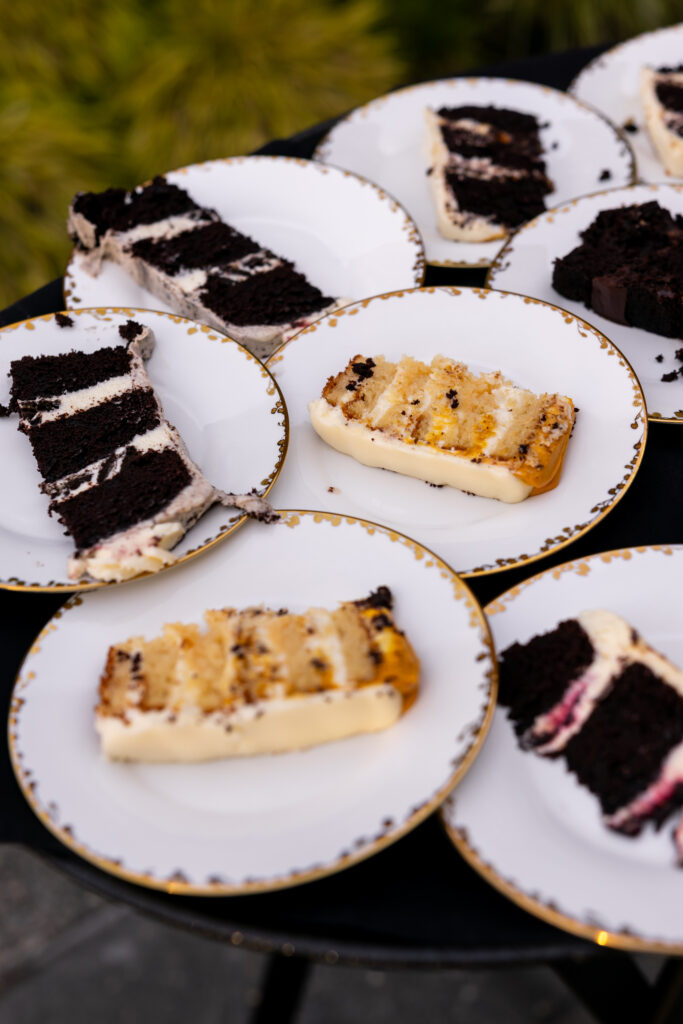 Cake flavors on tray for wedding guests