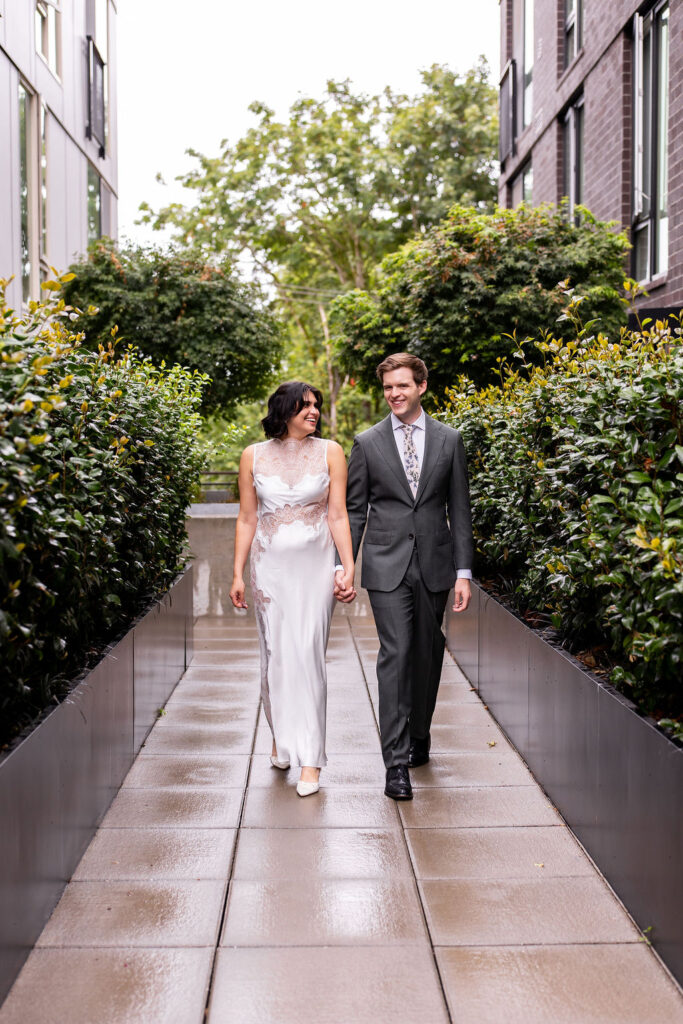bride and groom walking